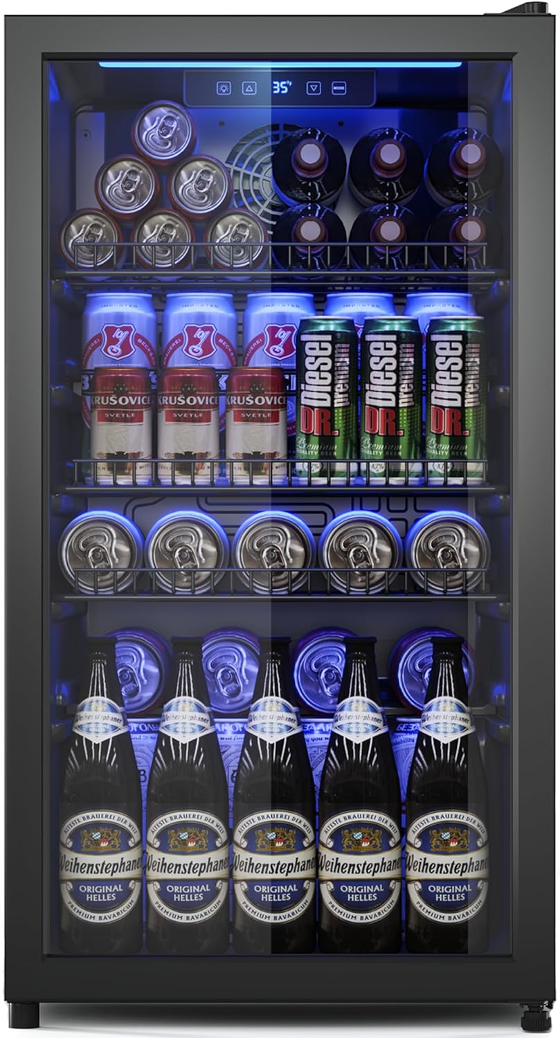 Wine Beer Fridge - Mini Fridge with Glass Door, Adjustable