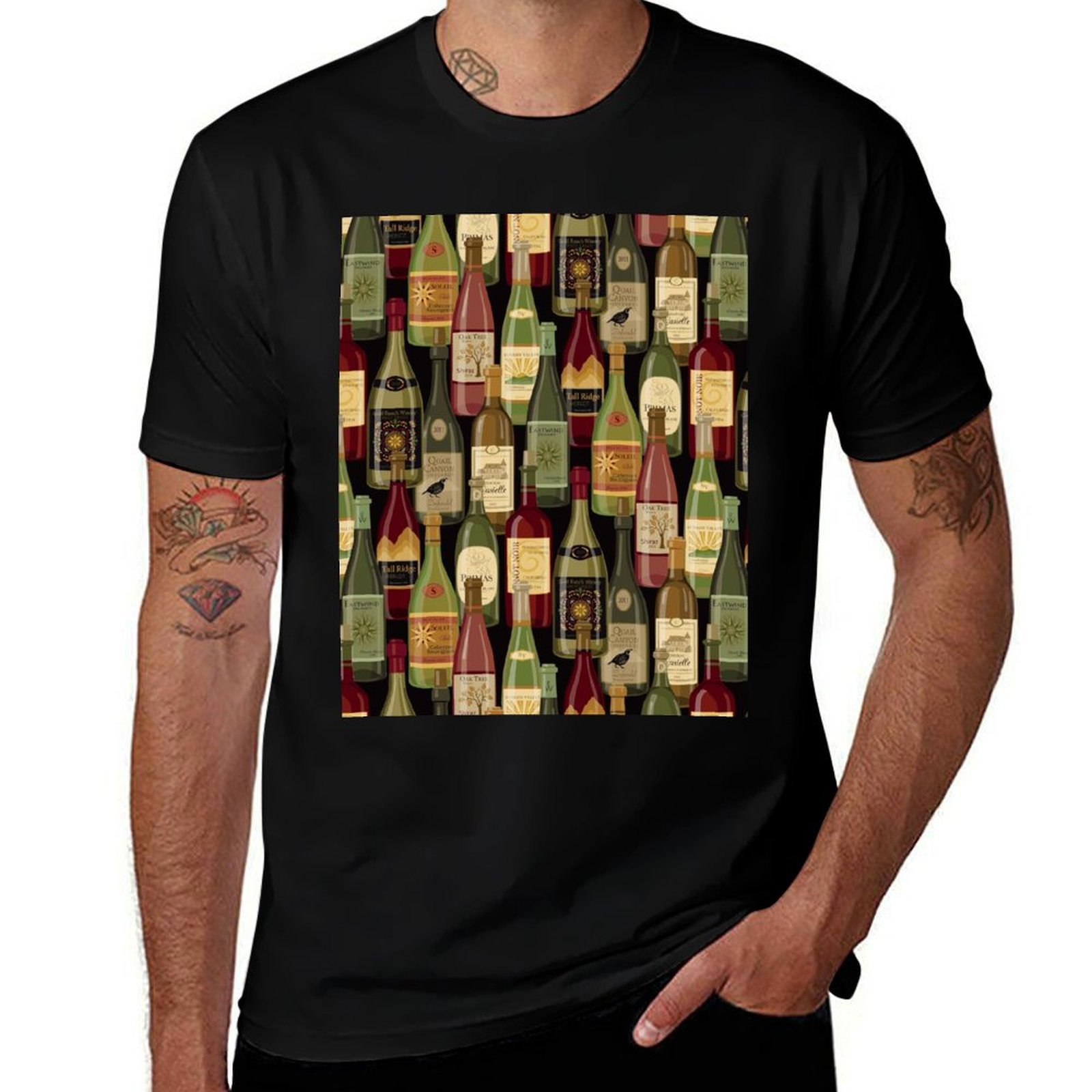 Wine & Beer Shop Photos - Wine Bottles T-Shirt Soft Casual Short