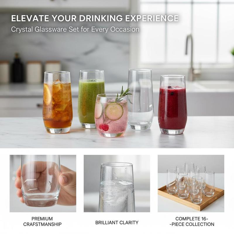 Glassware Collection 16-Piece  - Wine Beer Mixed Drinks incelemesi ve fiyatı